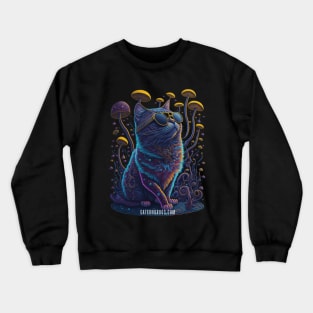 Techno Cat Shirt - Psychedelic Cat - Catsondrugs.com - rave, edm, festival, techno, trippy, music, 90s rave, psychedelic, party, trance, rave music, rave krispies, rave flyer Crewneck Sweatshirt